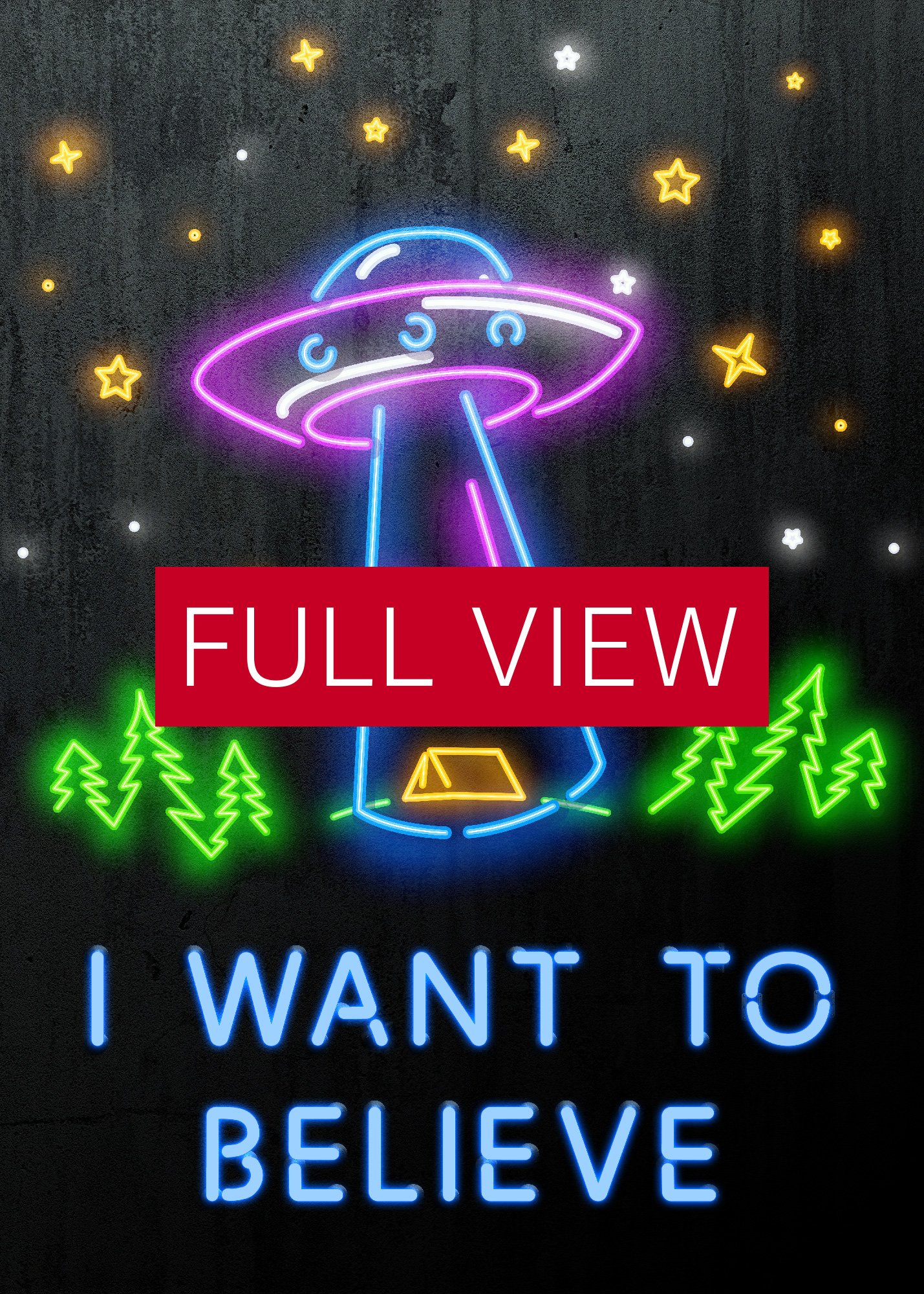 I want to believe / X-Files poster. Neon version — sci-fi poster, movie poster, space art print product image (3)
