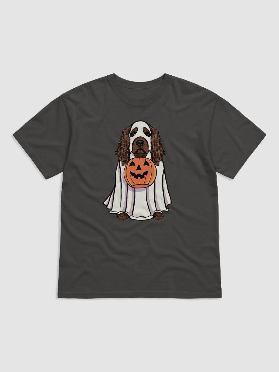Funny Halloween Cocker Spaniel(Liver) T-Shirt | Funny Cocker Spaniel Wearing a Ghost Costume and Holding a Pumpkin Basket product image (17)