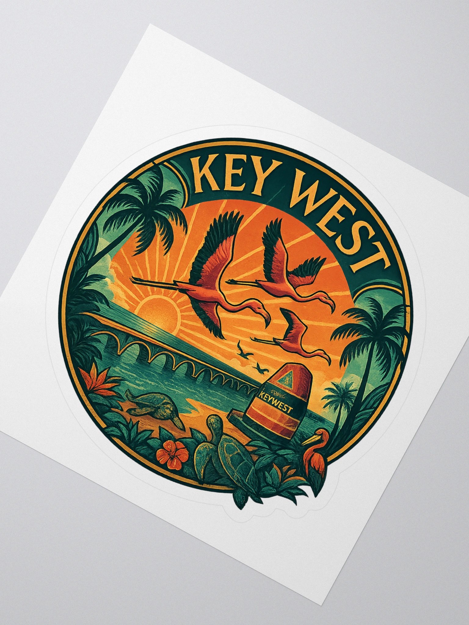 Kiss-Cut Key West Tropical Sticker with Southernmost Point Buoy product image (2)