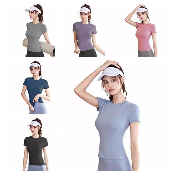 Athletic Yoga T-shirt Slim Fit Summer T-shirt Trendy Workout Tops Girls product image (1)
