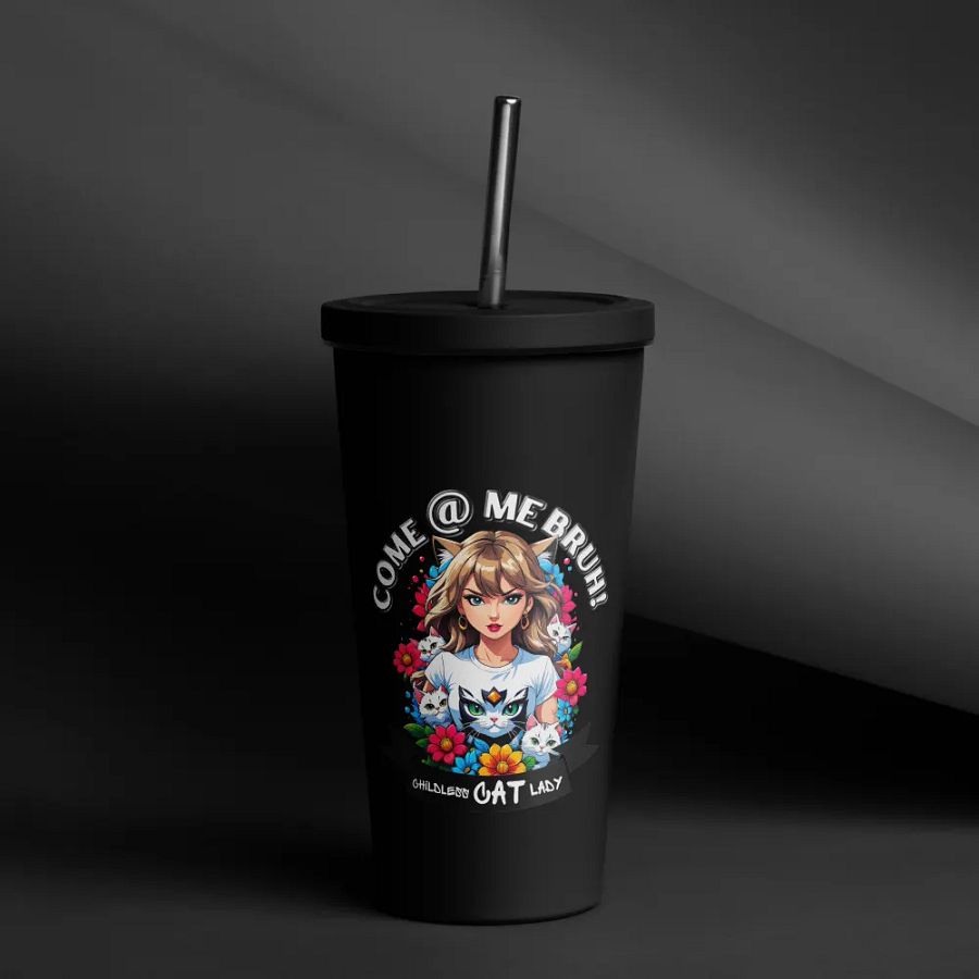 Childless Cat Lady 20 oz Tumbler Cup - Black - Insulated Tumbler with a Straw product image (12)