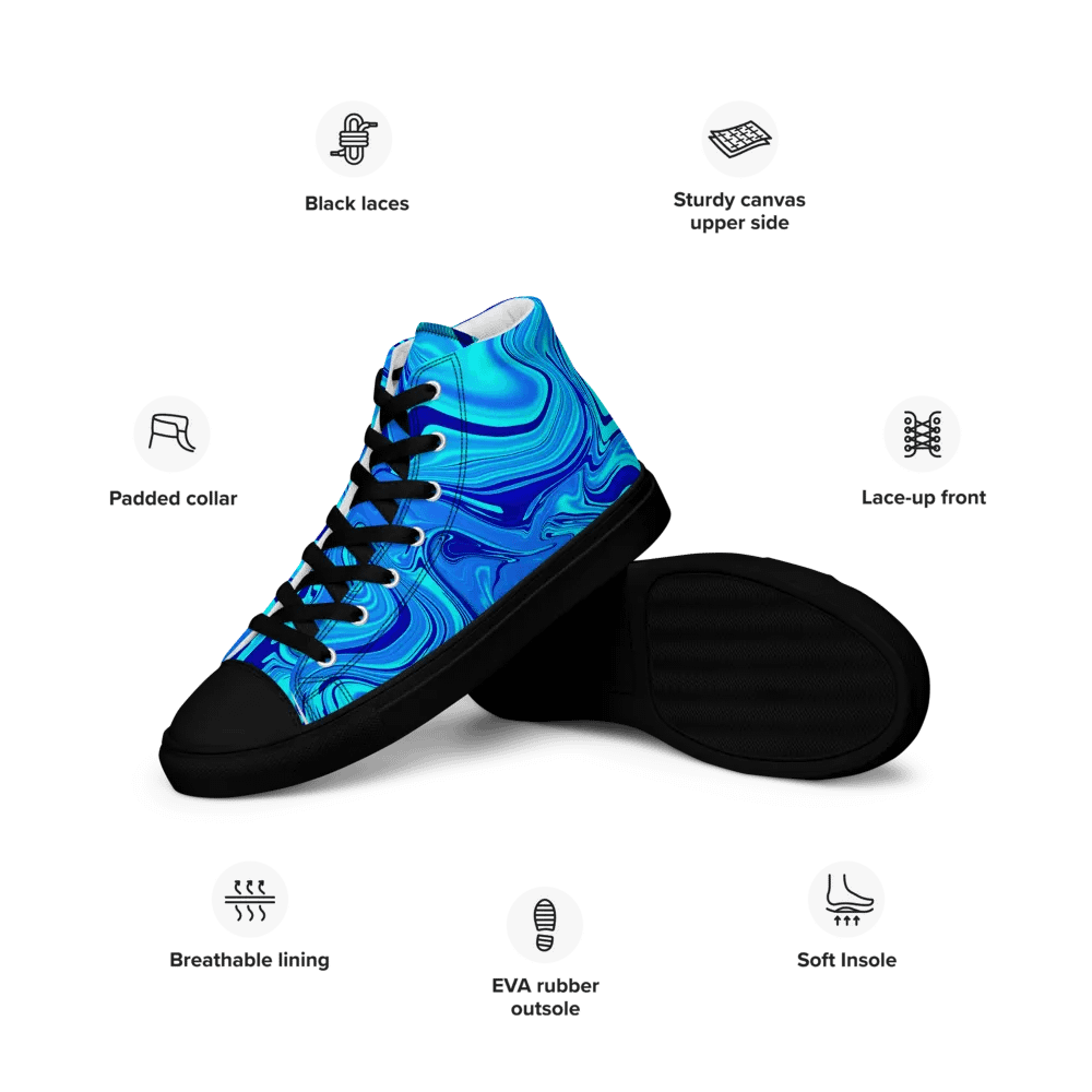 Men's High Top Canvas Shoes - Light and Dark Blue Digital Fluid Art product image (7)
