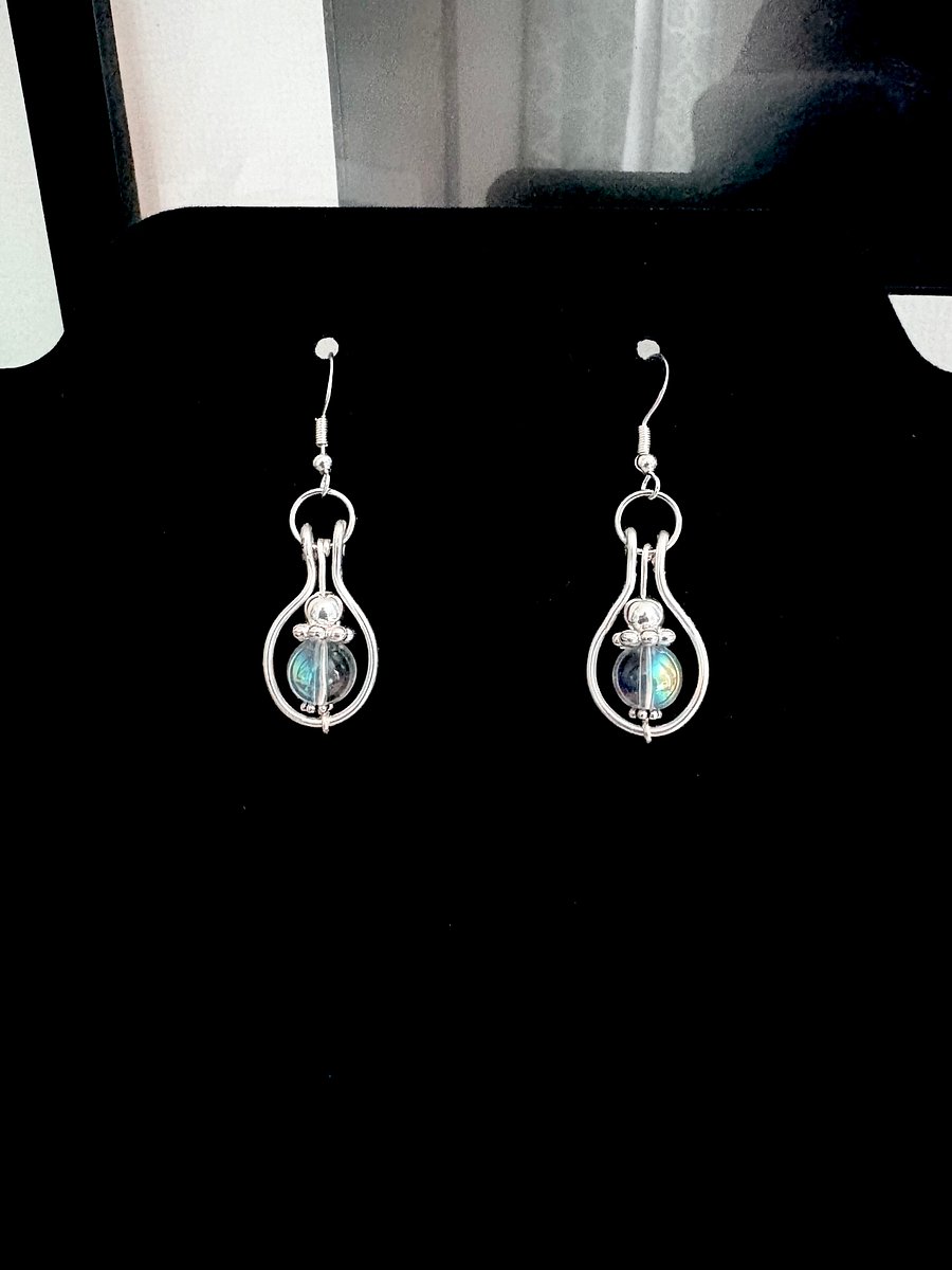 MFD-00232 | Prism of the Shore Earrings | Bubble Like Bead | Silver-Plated Wire & Sterling Silver Hooks | Handmade Jewelry by Monique Faella Designs™ product image (3)
