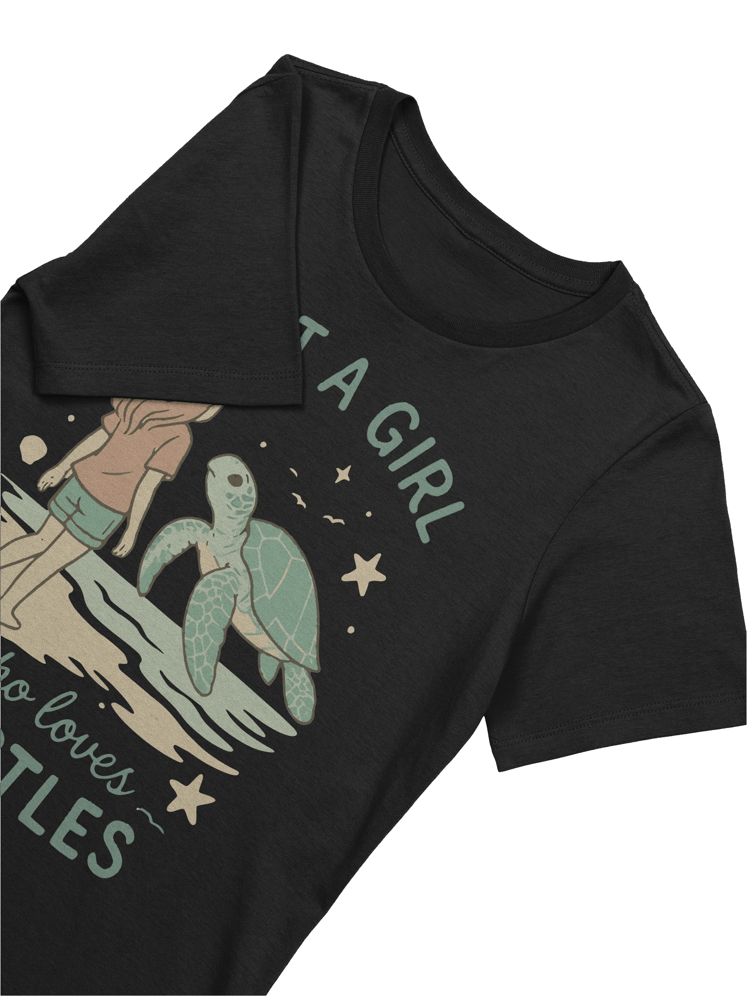 Retro Ocean Design with Girl and Sea Turtle – Cute Pastel Beach Scene for Marine Life Lovers product image (5)