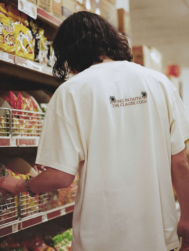 "Living in Faith of the Claude Code" t-shirt - 100% cotton product image (1)