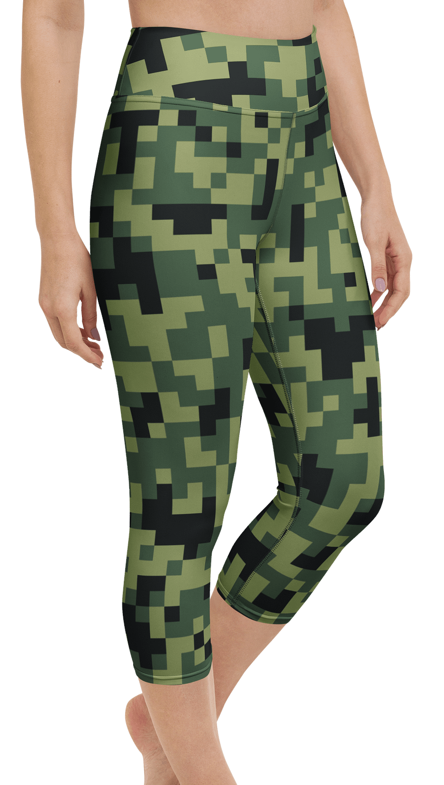 Military Green Camouflage Pixels Camo Pattern Yoga Capri Leggings product image (4)