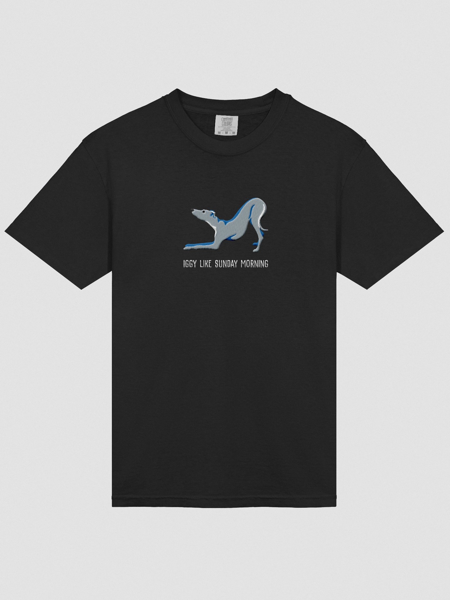 Iggy Like Sunday Morning T-Shirt(Embroidered) of an Italian Greyhound(Blue) product image (6)