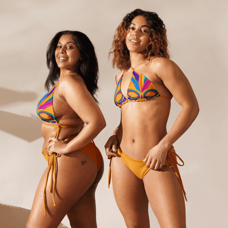 Gold Low Rise Cheeky String Bikini, Mardi Gras Top, Gold Bottoms product image (6)