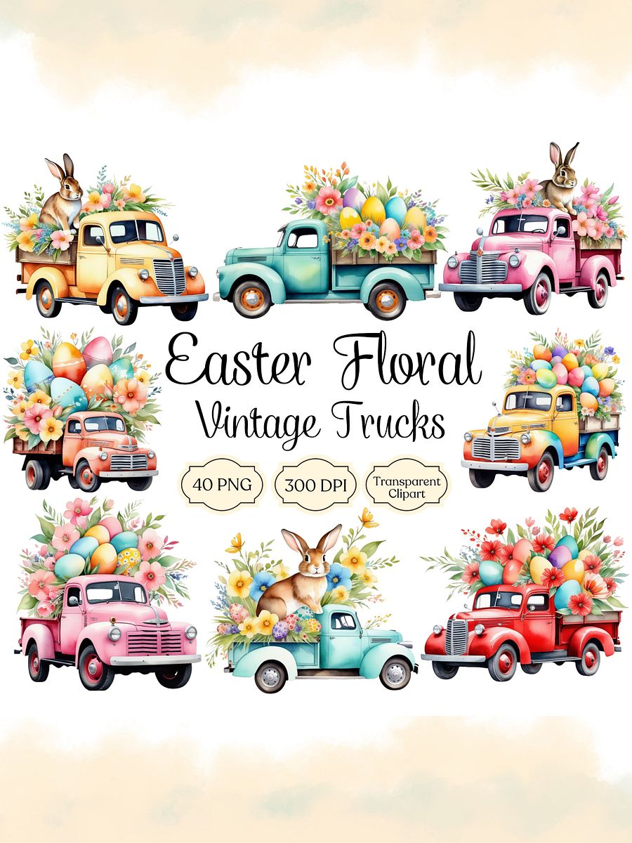 40 Easter Truck Clipart Bundle product image (1)