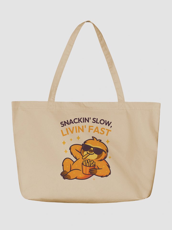 Snackin' Slow, Livin' Fast – Funny Sloth Tote Bag (Double-Sided Print) | Organic Cotton Tote – Sloths Having Snacks Collection product image (2)