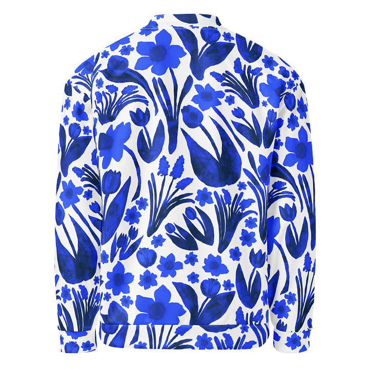 Spring Garden, Royal Blue on White | Unisex Bomber Jacket | Monique Faella Designs™ product image (2)