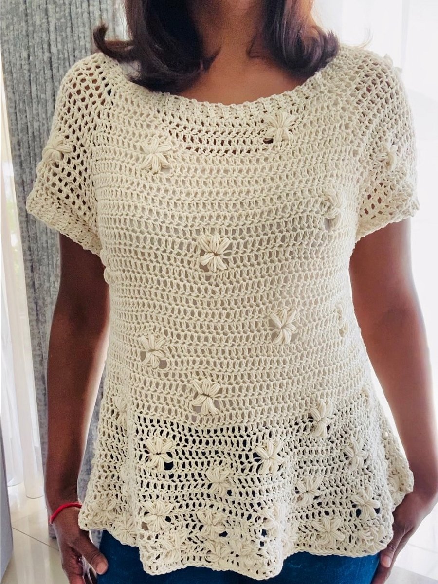 Crochet Raglan Flower Puff Sweater CHART ONLY product image (3)