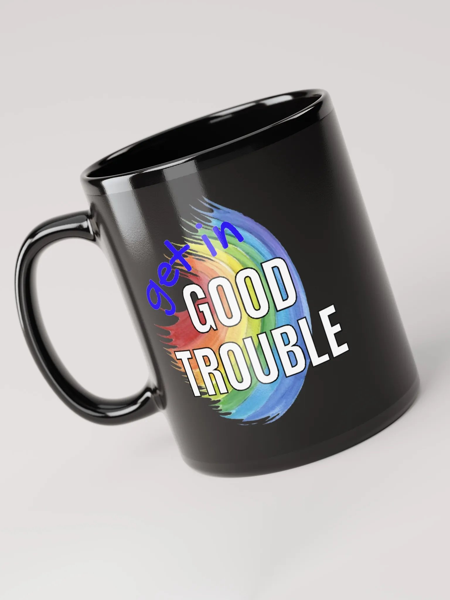 Good Trouble, Black Mug 11 oz, Blue Letters product image (1)