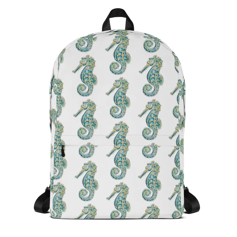 🧜‍♀️ Seahorse Shuffle Backpack | Coastal Charm | by MONIQUE FAELLA DESIGNS™ 🌊| White Background product image (1)