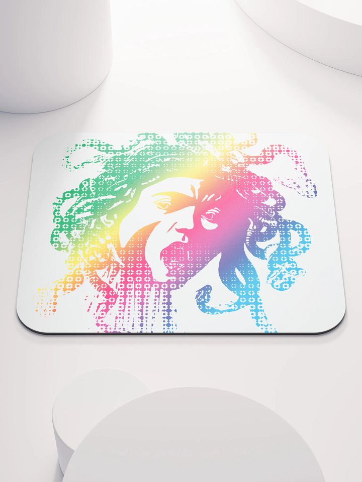 Rainbow Halftone Medusa on White CloseUp - Mouse pad product image (1)