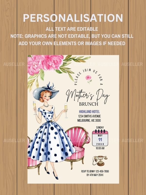 Mother's Day Brunch Invitation Bundle - Lady With Champagne product image (6)