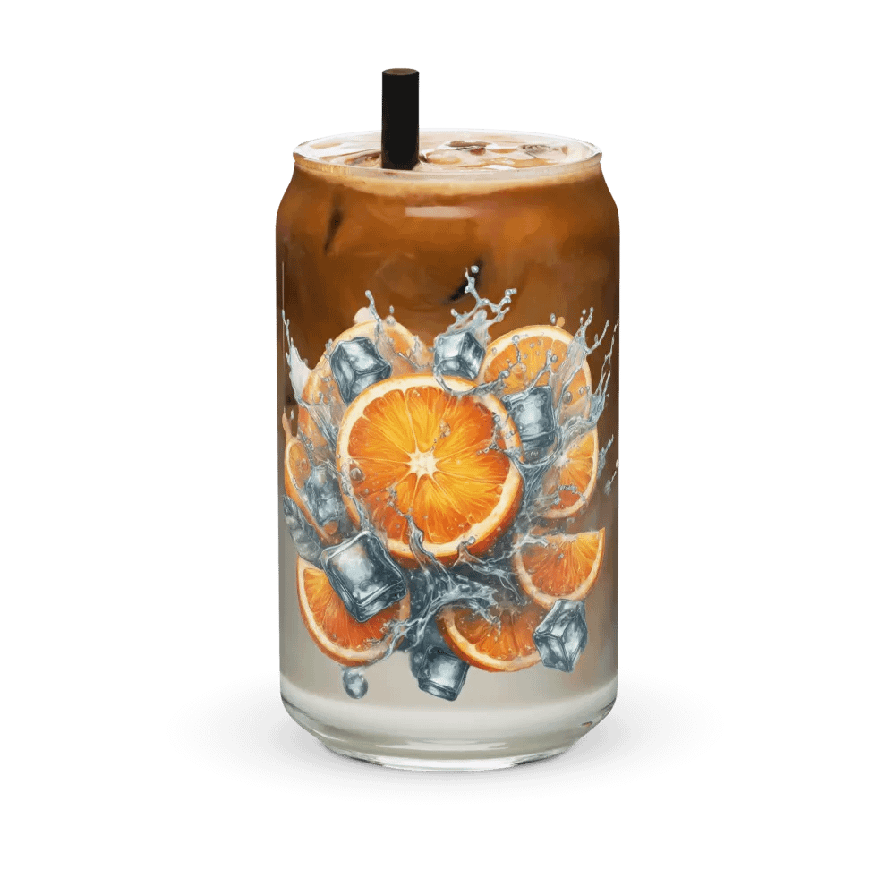 Orange fruit slices floating in the water, water and ice cubes design_01-Can-Shaped Glass product image (6)