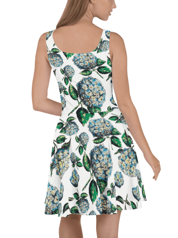 Blue Hydrangea Blooms Skater Dress | Watercolor Floral Fit & Flare Dress | Monique Faella Designs™ product image (2)