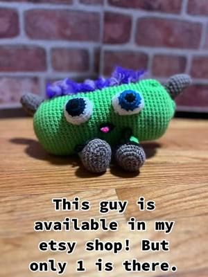 Look at this cute little derpy monster!  Available now on my shop, only 1 is available! https://www.etsy.com/shop/CornMusclesCrafts  #amigurumi #cute #monster
