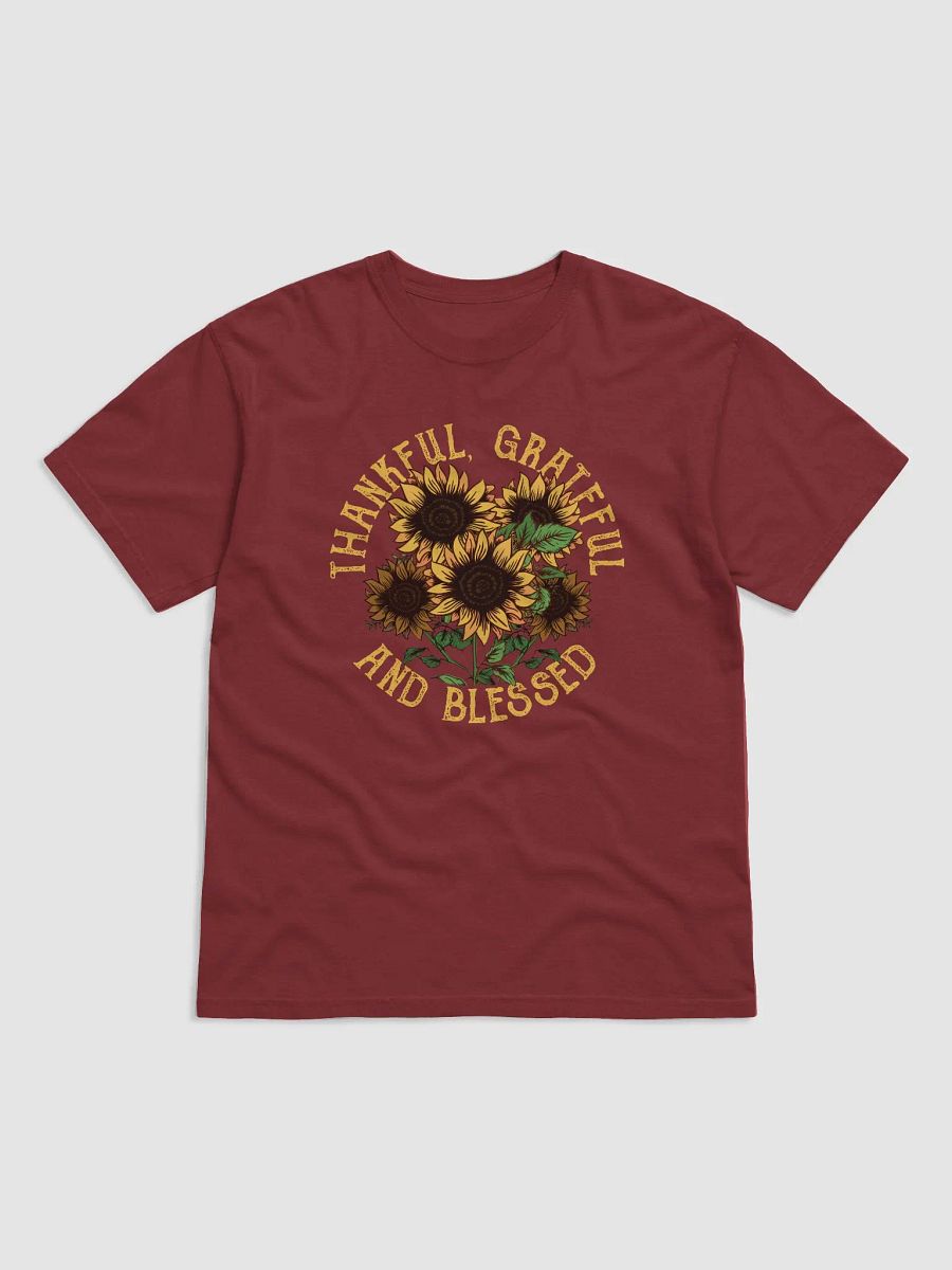 Thankful, Grateful, and Blessed Sunflower T-Shirt | Motivational Fall and Thanksgiving T-Shirt Design product image (8)