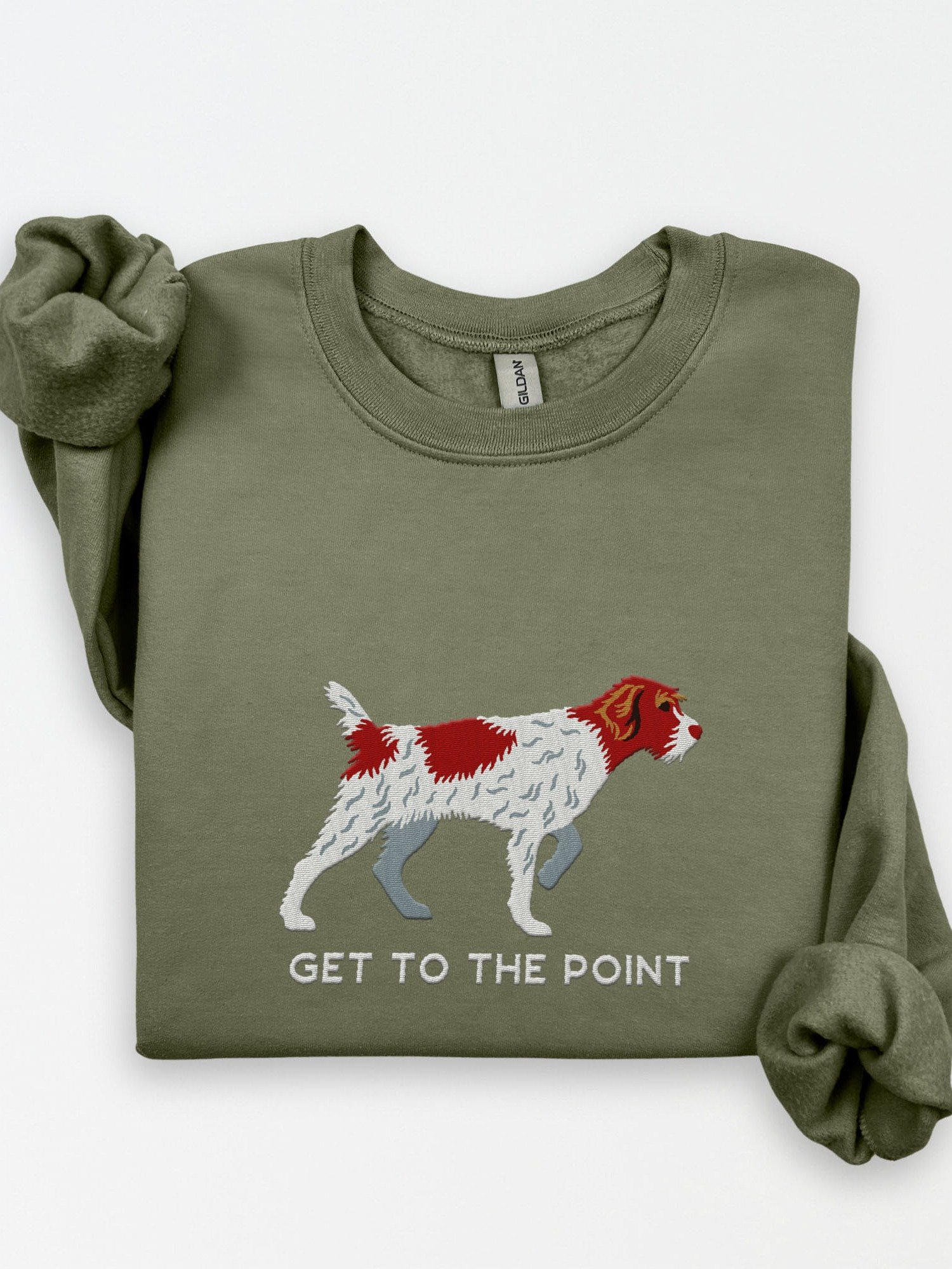 Get to the Point Sweatshirt (Embroidered) of a Wirehaired Pointing Griffon(Liver & White) product image (1)