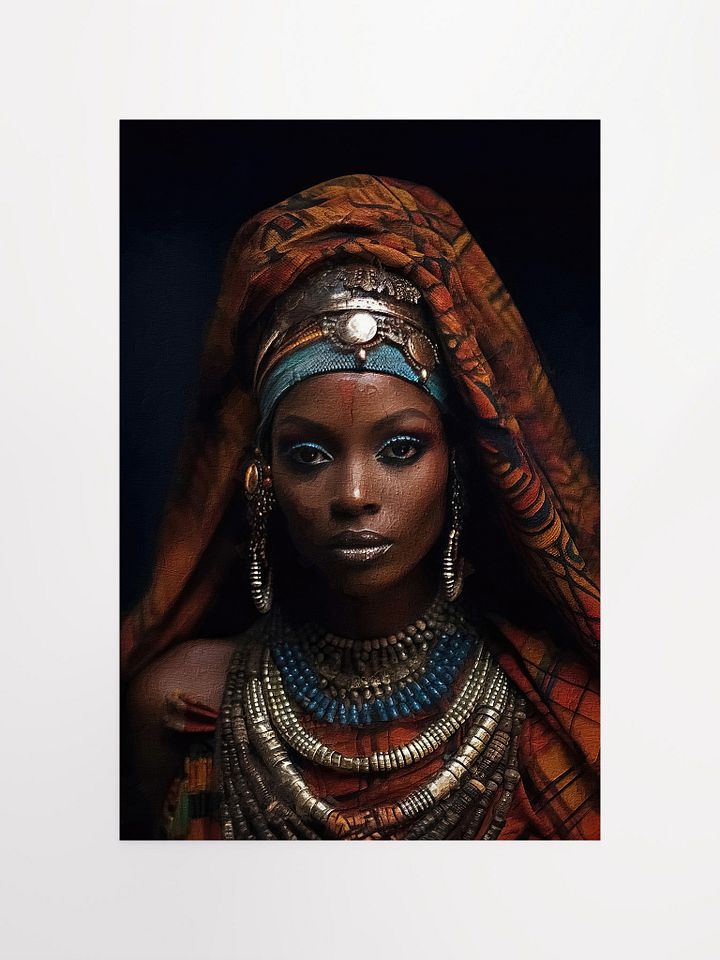 African Woman in Traditional Head Dress, Bronze & Blue Jewelry Poster Print, Unframed product image (1)
