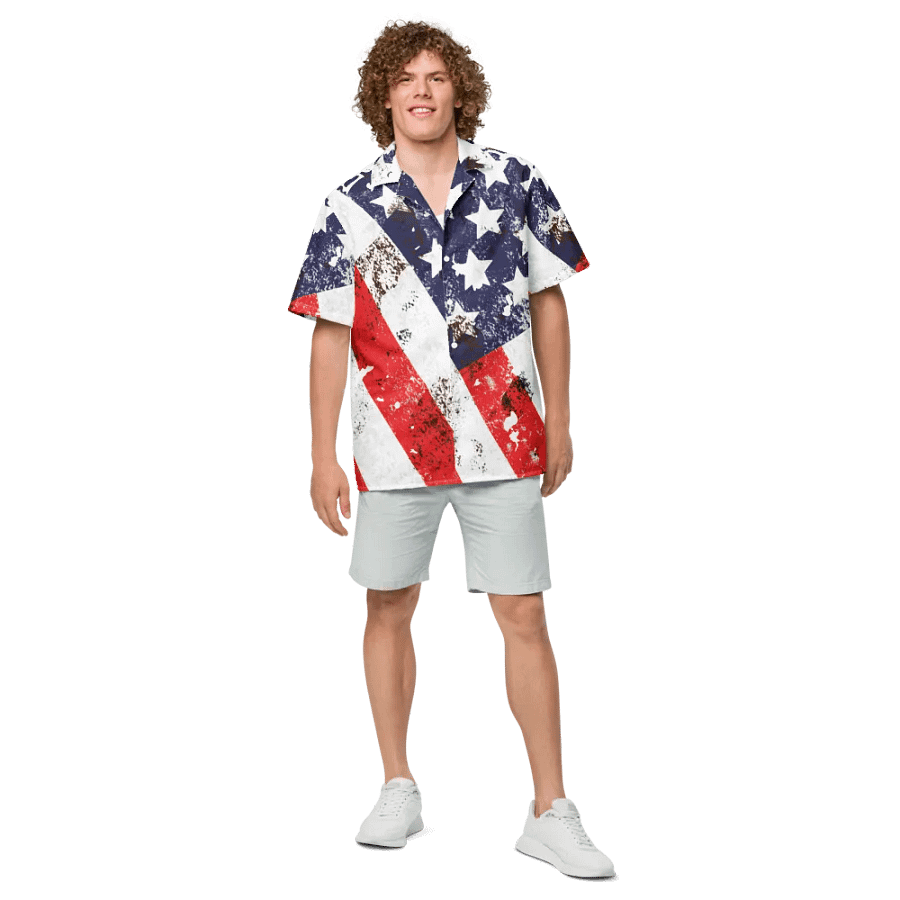 USA Flag Custom Design Button Down Shirt _ CoachShawStudio Streetwear _ Unisex Short Sleeve Shirt product image (9)