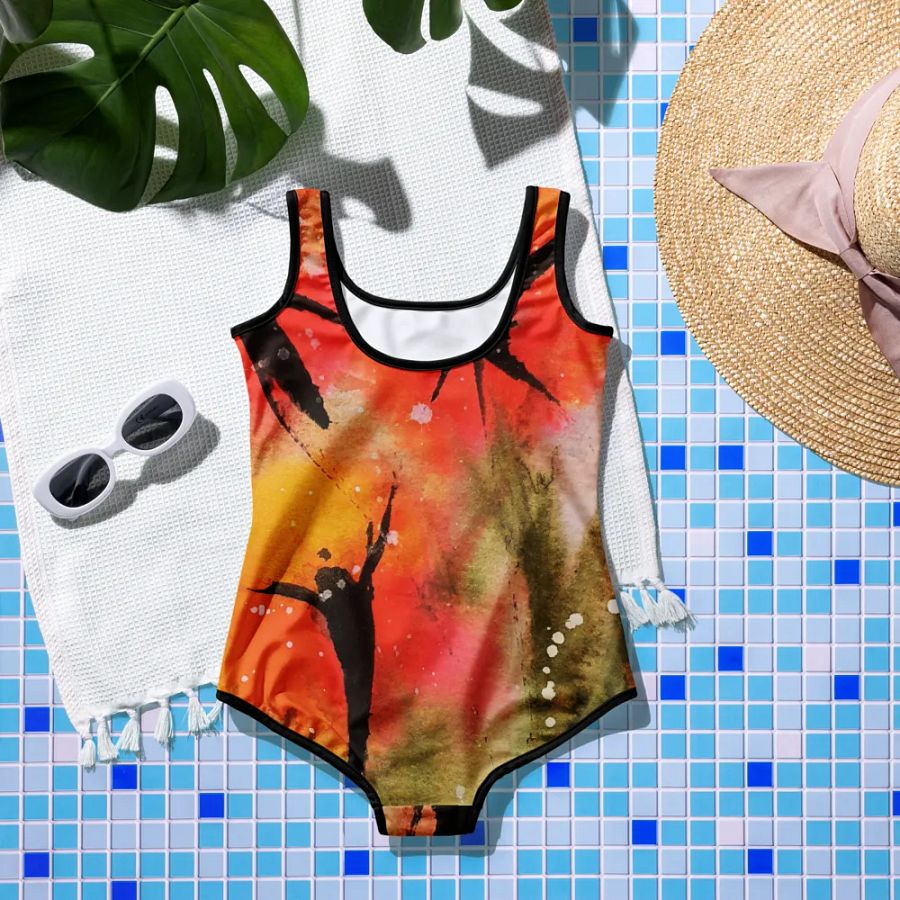 orginal painting printed on swimsuit, watercolour poppies, abstract product image (7)