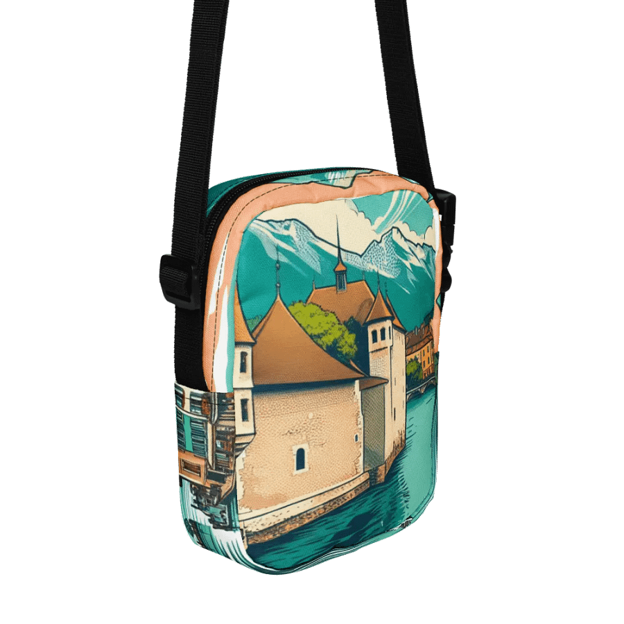All-Over Print Utility Crossbody Bag | AI Design Annecy city product image (8)