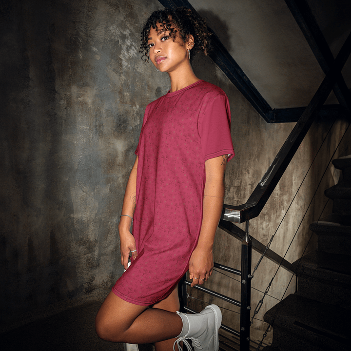 Gold Leaves and Chocolate Flowers on Magenta Women's T-shirt Dress product image (2)