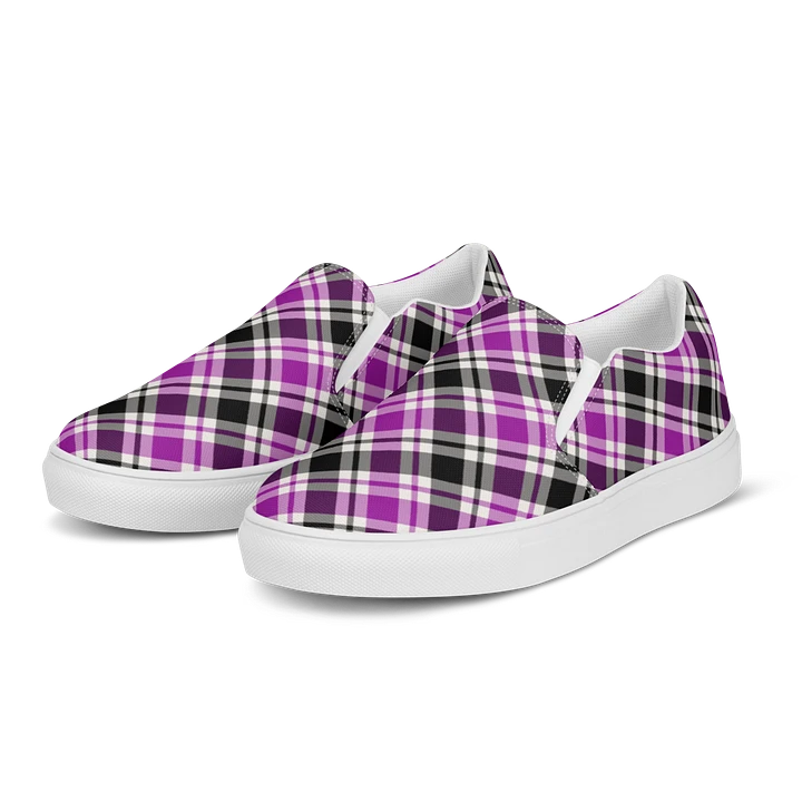 Purple, Black & White Plaid Men's Slip-On Shoes product image (2)