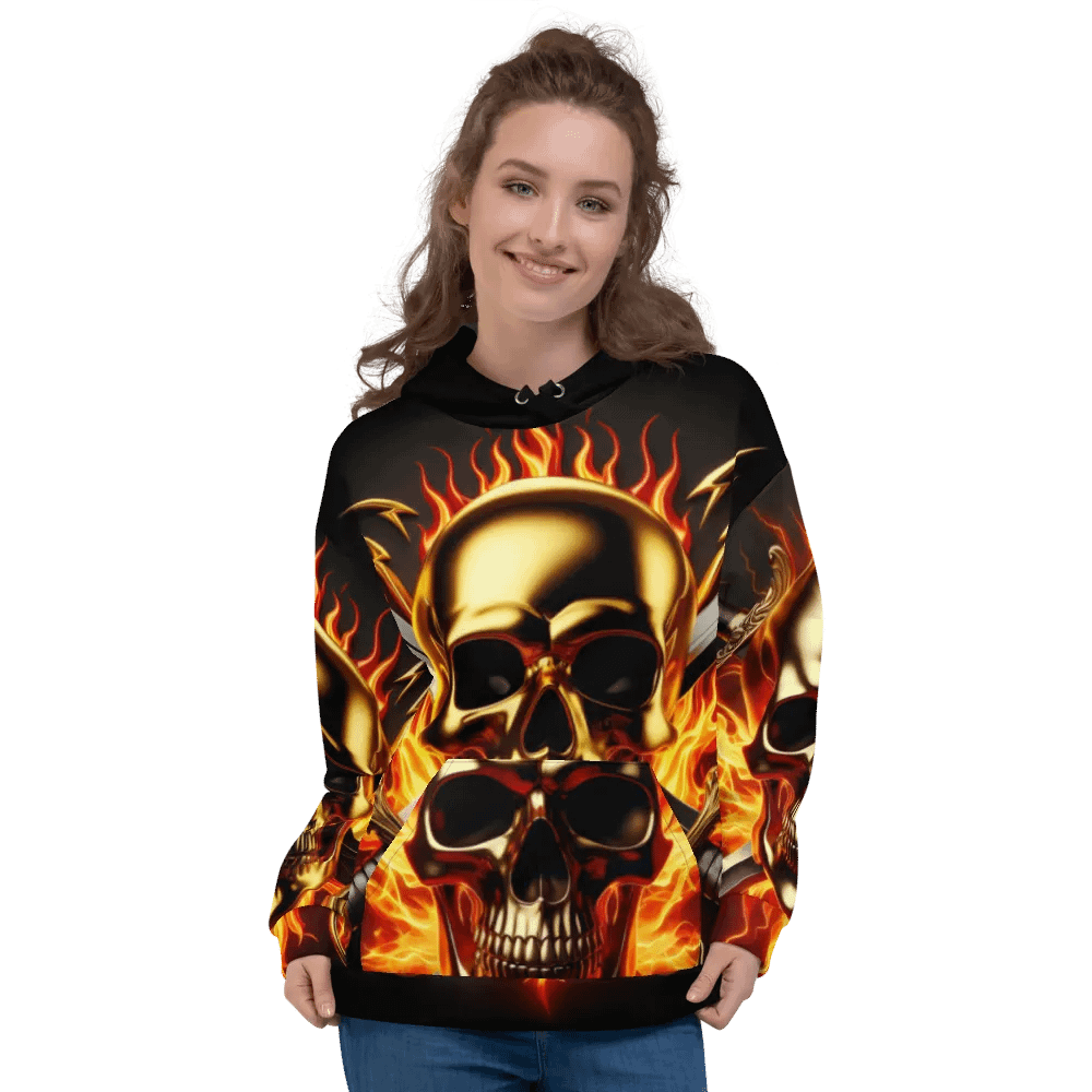 Golden Skull & Crossed Swords - Unisex Skull Hoodie #46 product image (3)