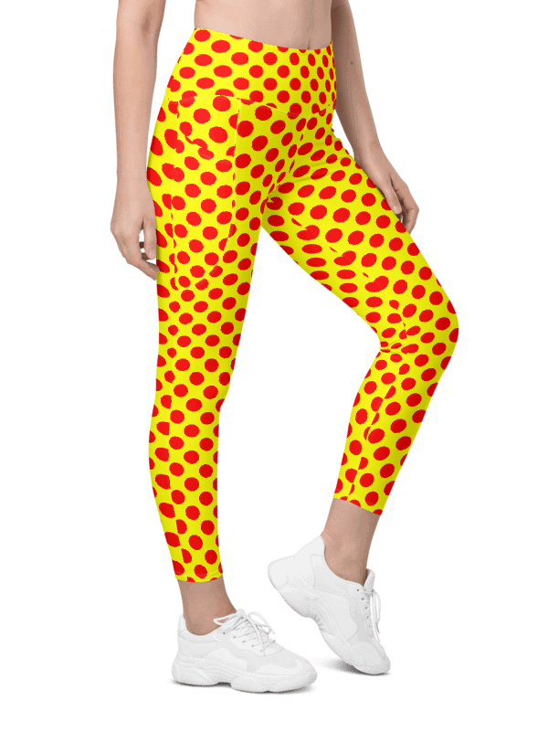 Red Polka Dots on Yellow Leggings with Pockets product image (2)