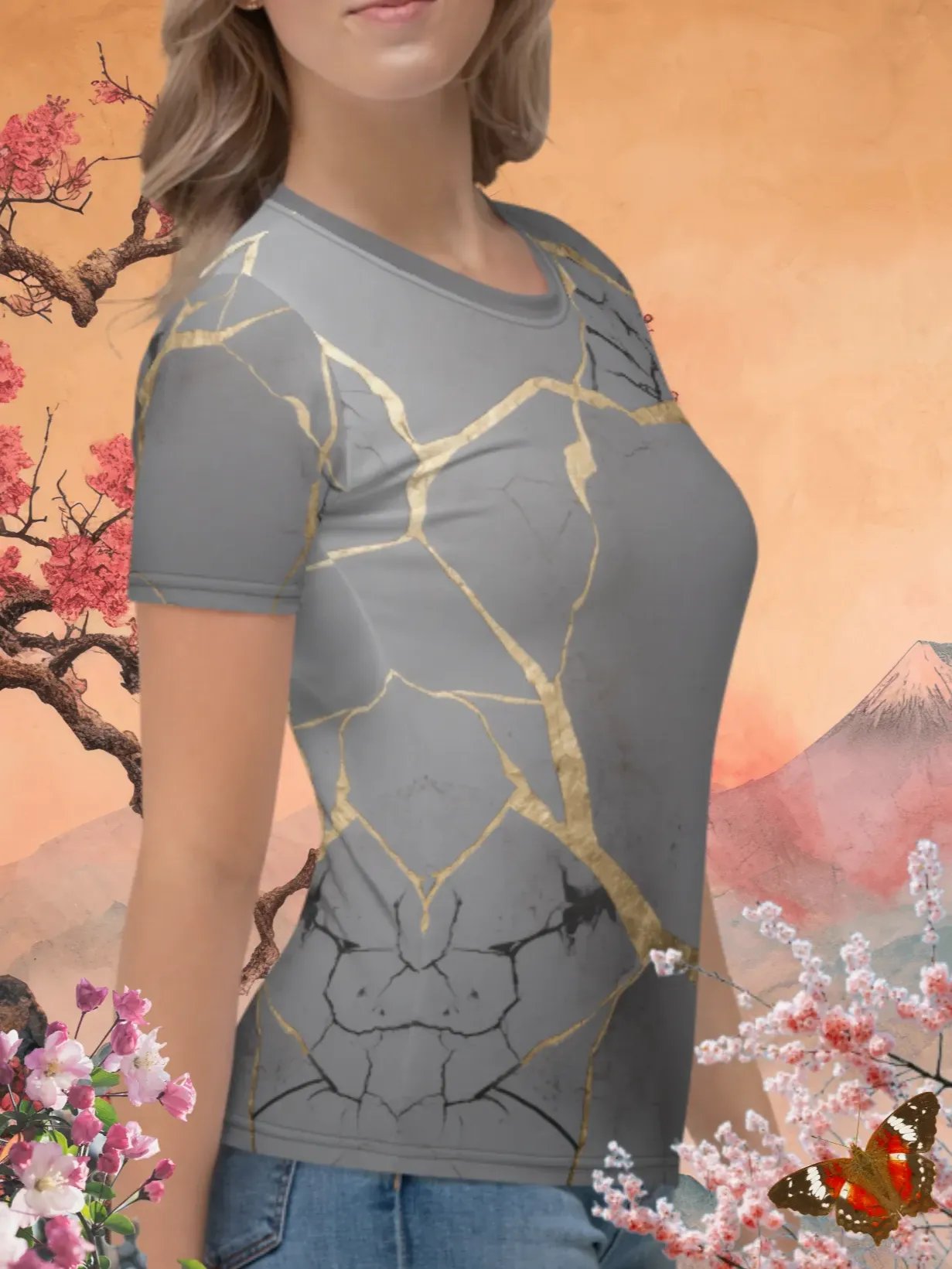 Grey & Gold Kintsugi Print T-Shirt product image (3)