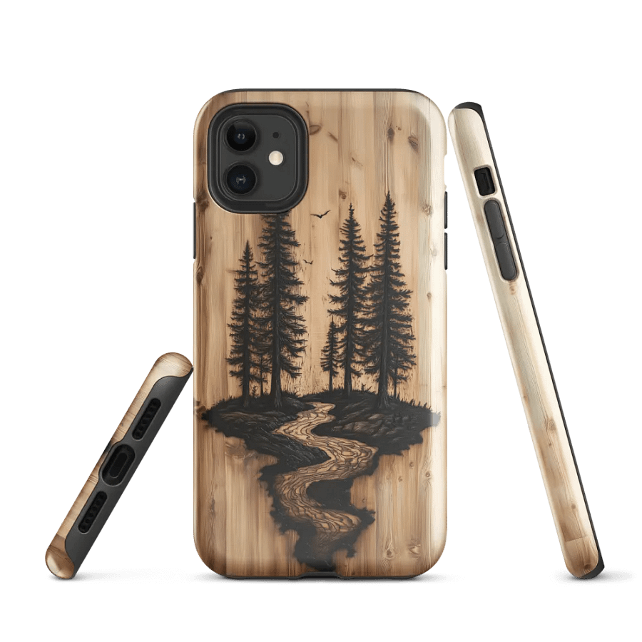 Landscape Pine Trees & River Wood Effect - Tough Phone Case product image (1)