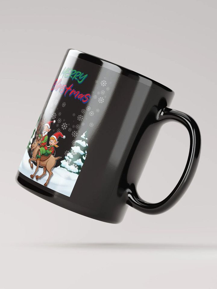 Santa Elves Riding A Reindeer Black Mug product image (3)