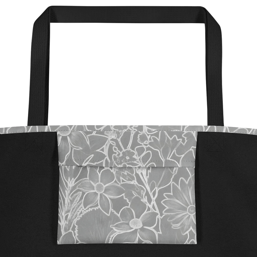 Line art Gray and White Floral/All-Over Print Large Tote Bag w/ Pocket by Sublicolor product image (4)