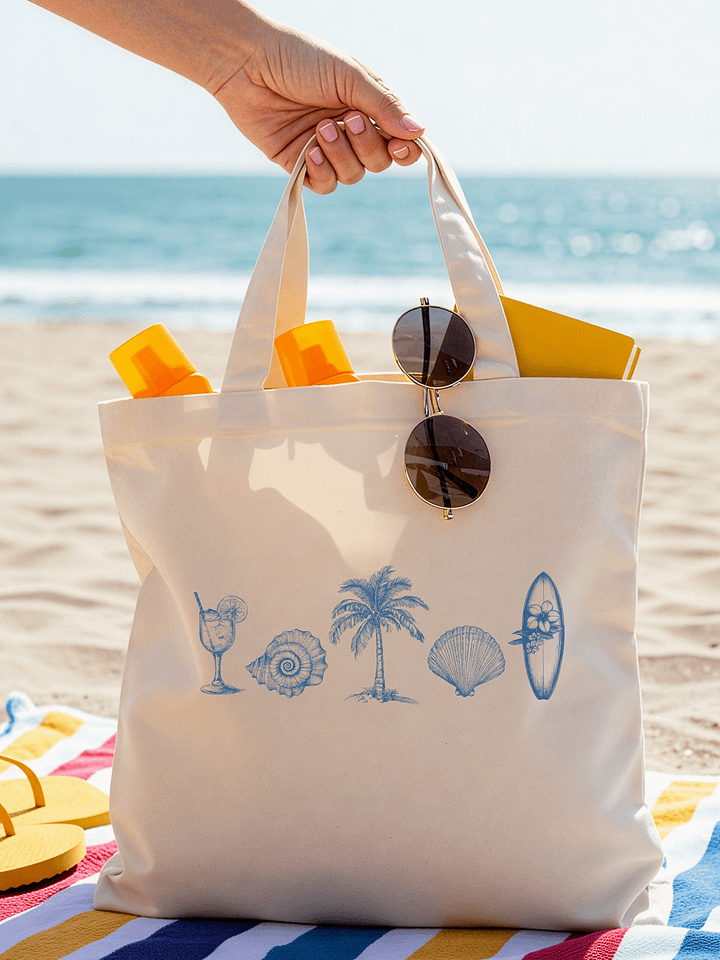 Coastal Doodle Tote Bag, Hand Drawn Tote, Seashell Tote Bag product image (1)