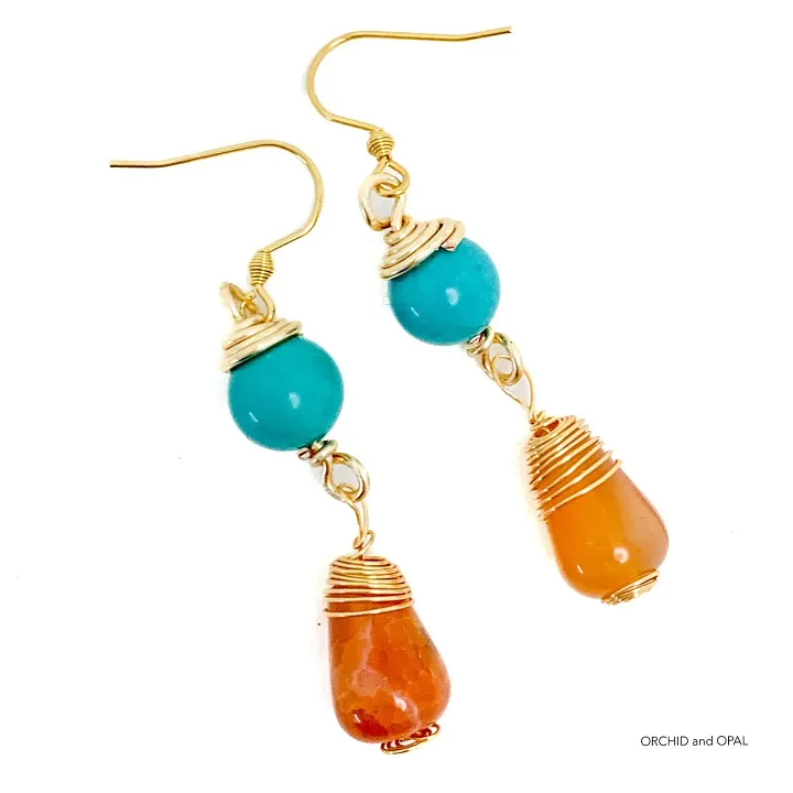 Carnelian, Turquoise, and Agate Necklace and Earrings Set product image (2)
