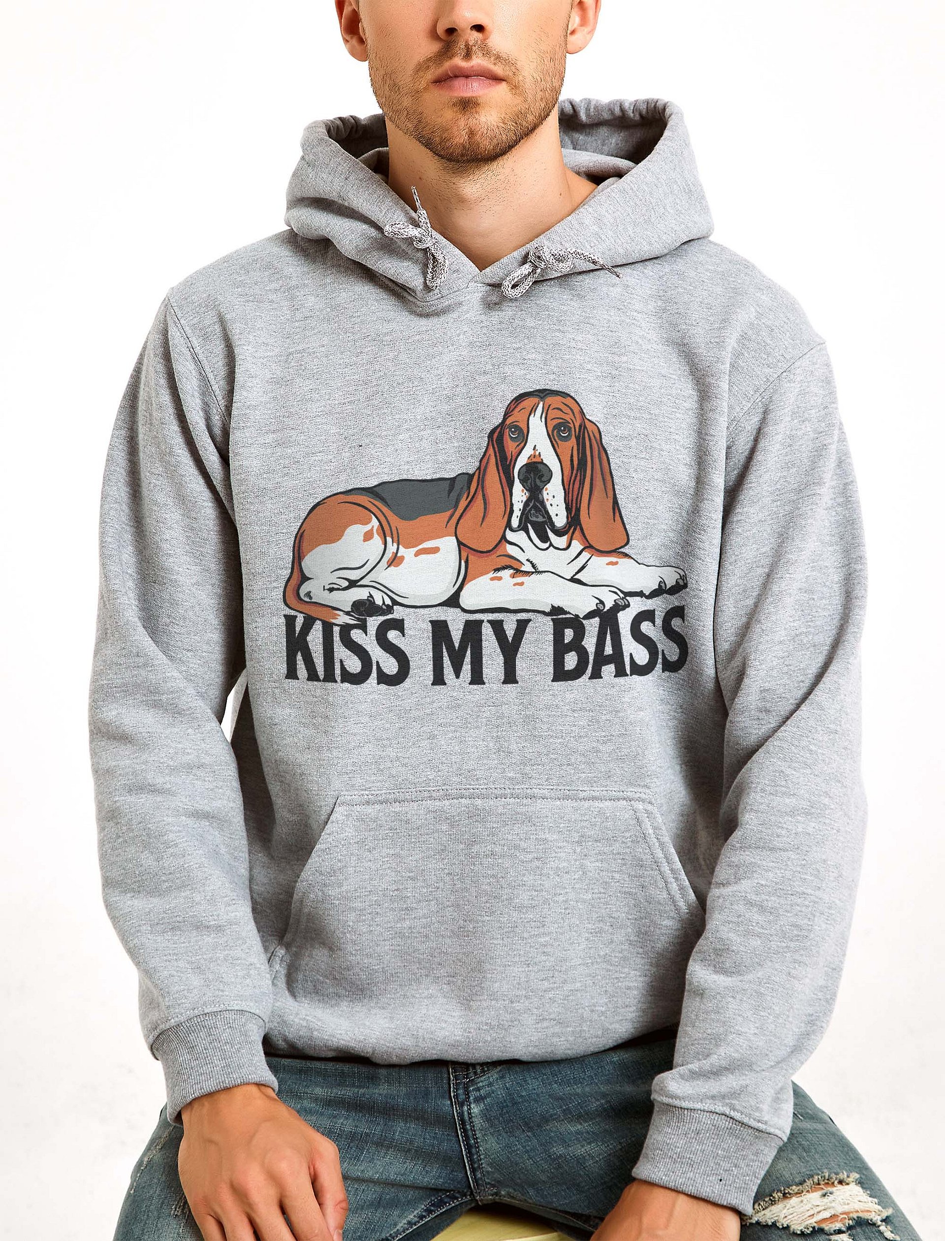 Kiss My Bass Hooded Sweatshirt | Funny Hoodie for Basset Hound(Tricolor) Owners product image (20)