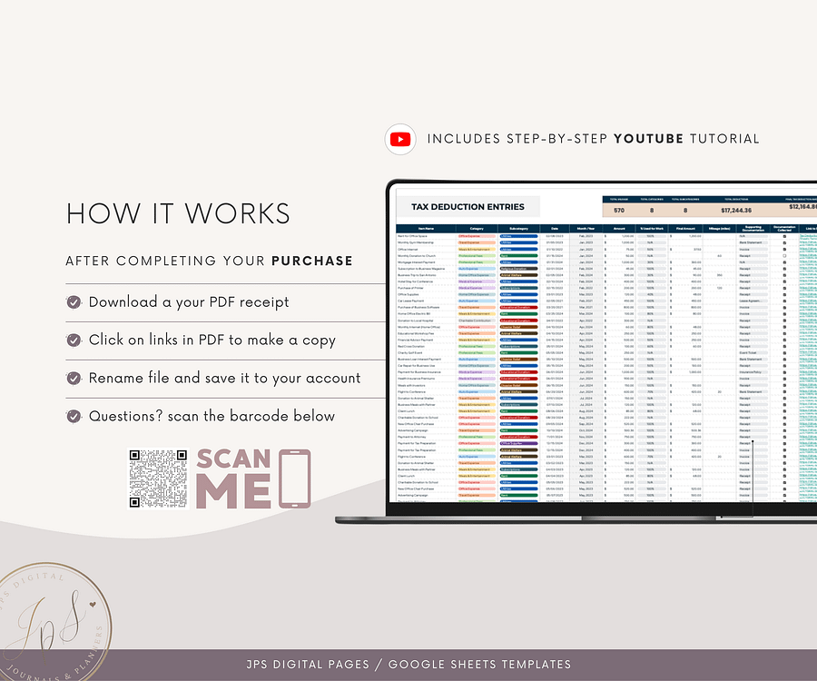 Tax Deductions Tracker & Dashboard Spreadsheet, Google Sheets Template product image (10)