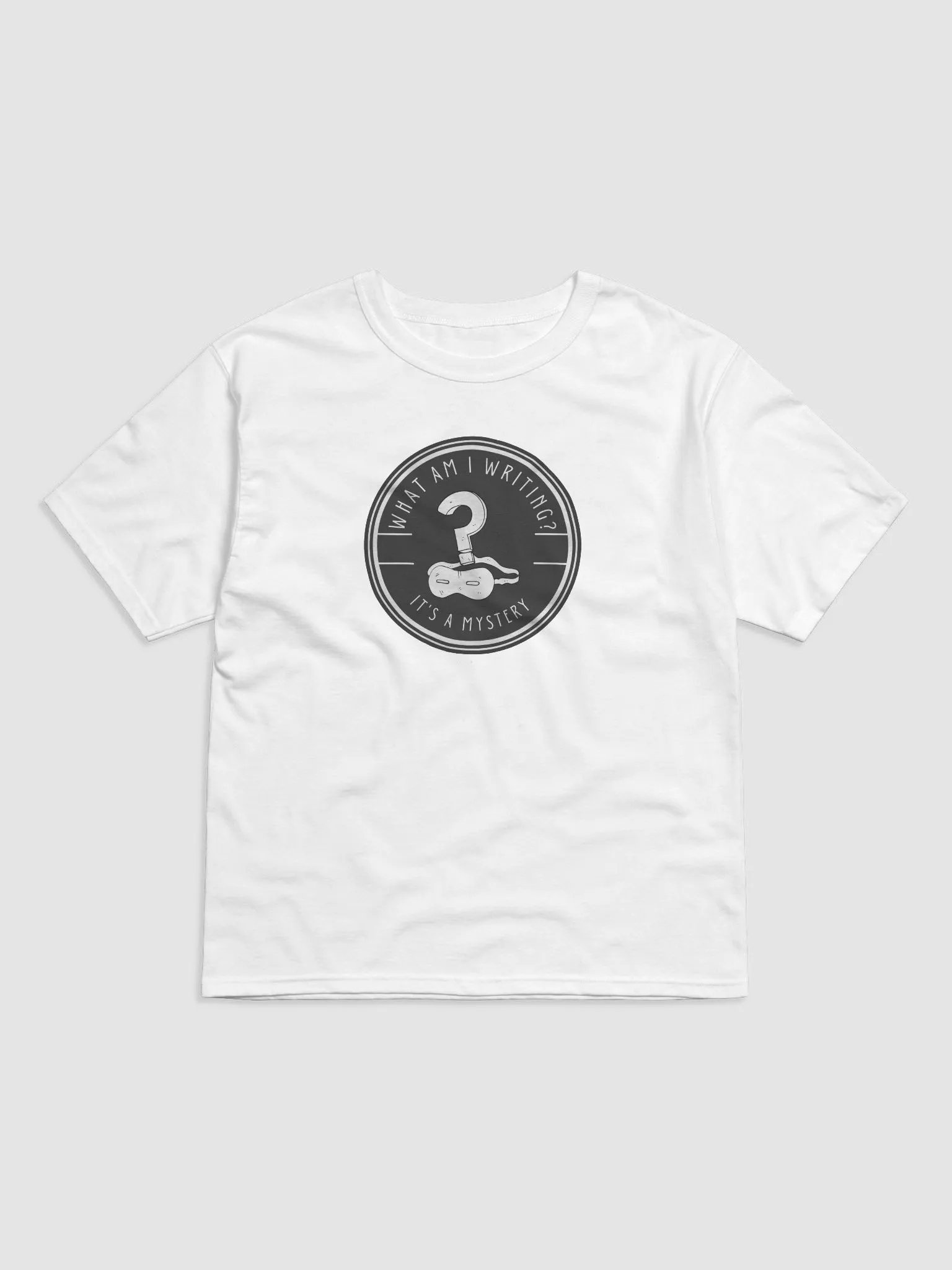 What am I Writing? It's a Mystery relaxed white t-shirt product image (1)