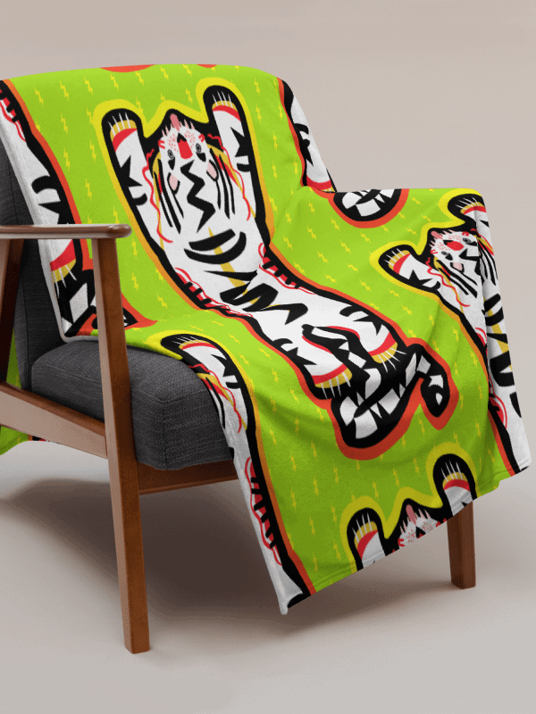 White Electric Tiger Print Blanket on Lime product image (2)