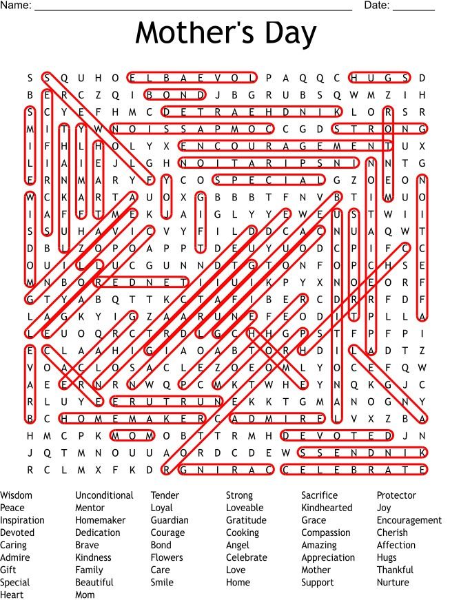 Mother’s Day Word Search Puzzle 50 KEY key Printable Worksheet product image (3)