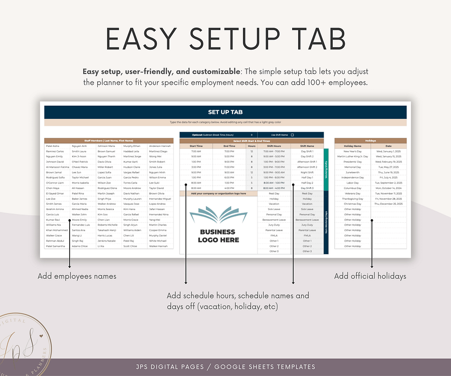 Employee Schedule Template & Dashboard Spreadsheet, Google Sheets Template, Employee Monthly Work Shift Schedule, 2024/2025 Updated Version product image (3)