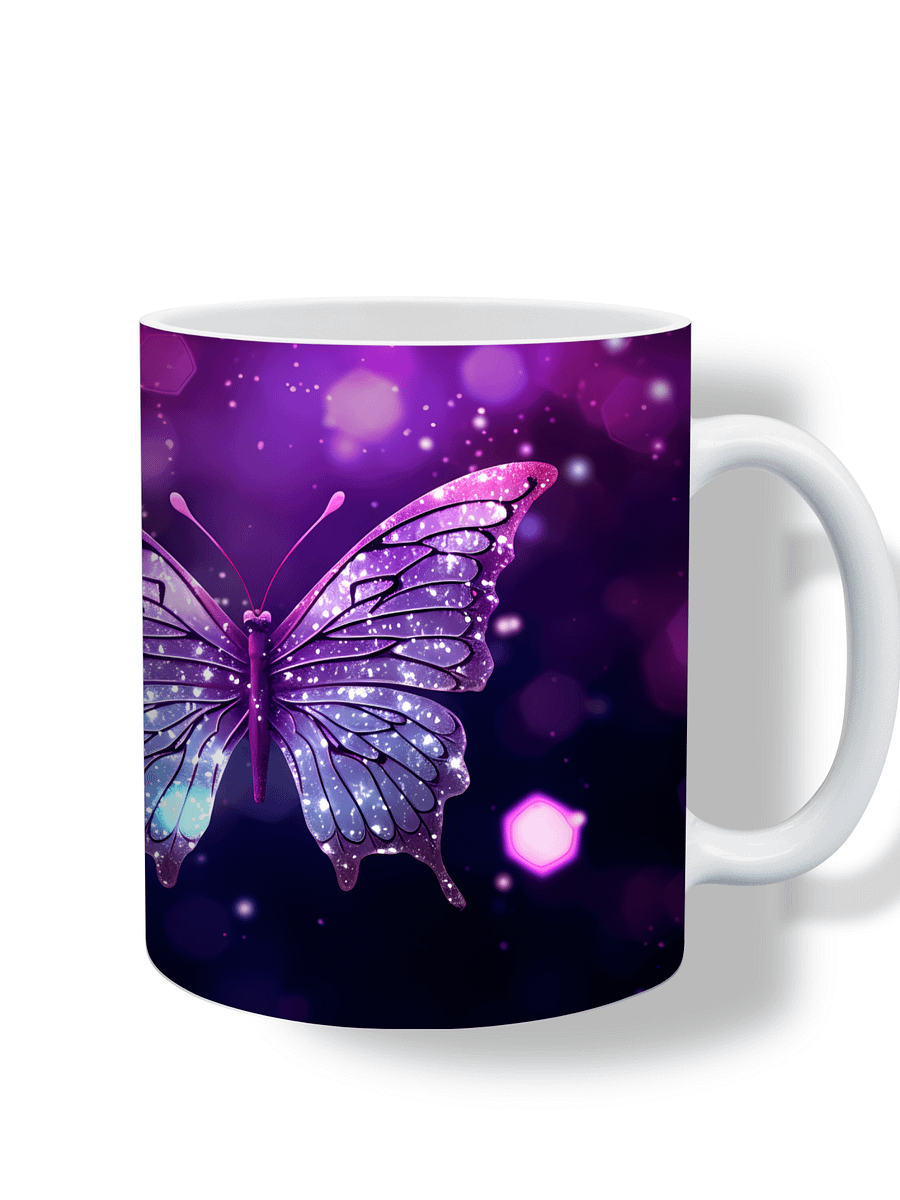 Glittery Butterfly 11oz Coffee Mug – Elegant Purple Butterfly Design Ceramic Cup – Perfect for Coffee, Tea, and Butterfly Lovers product image (1)