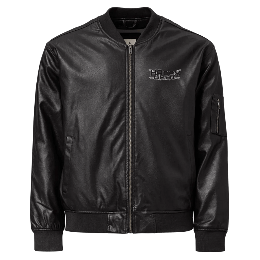 Faux Leather Bomber Jacket - Embroidered - Black HApex Gear Black Logo product image (1)