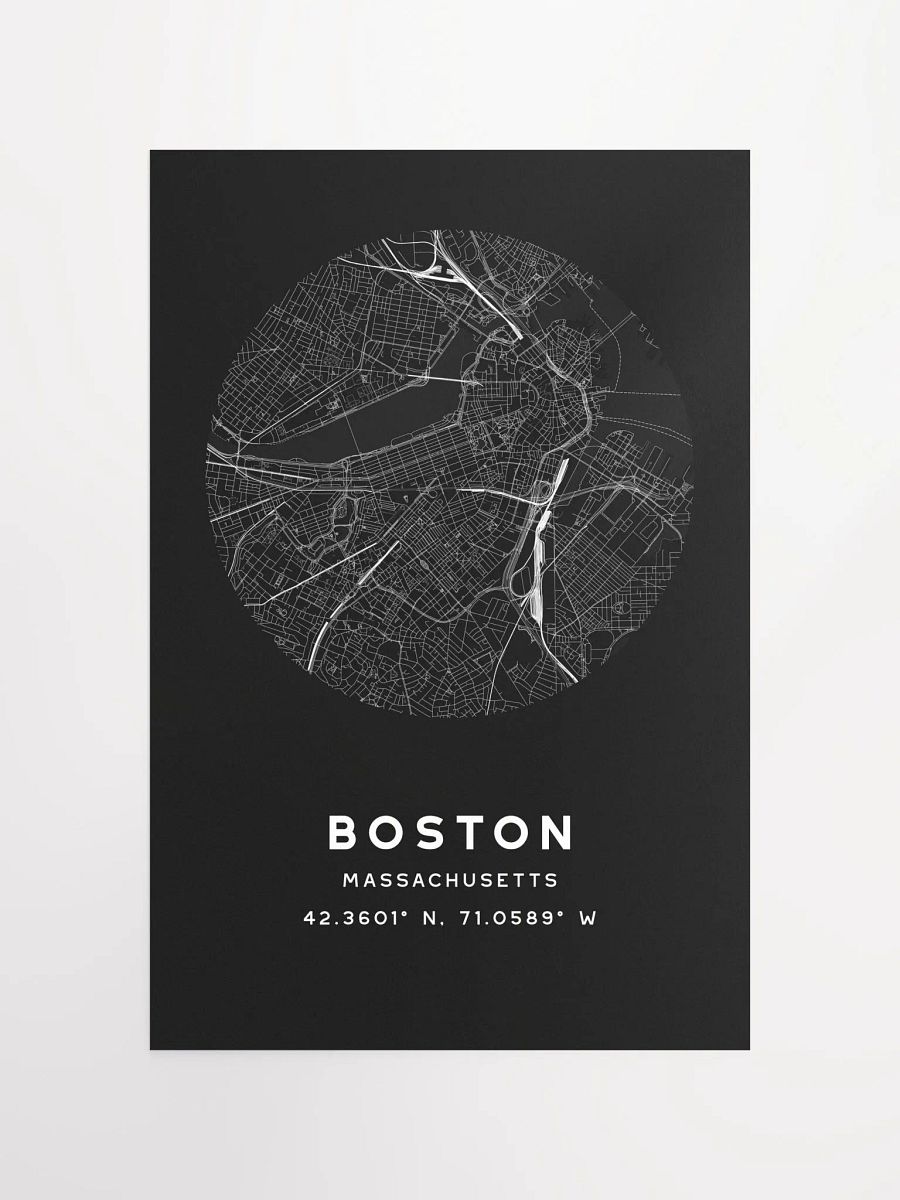 Boston Street Map Poster – Black Minimalist Circular City Art product image (4)