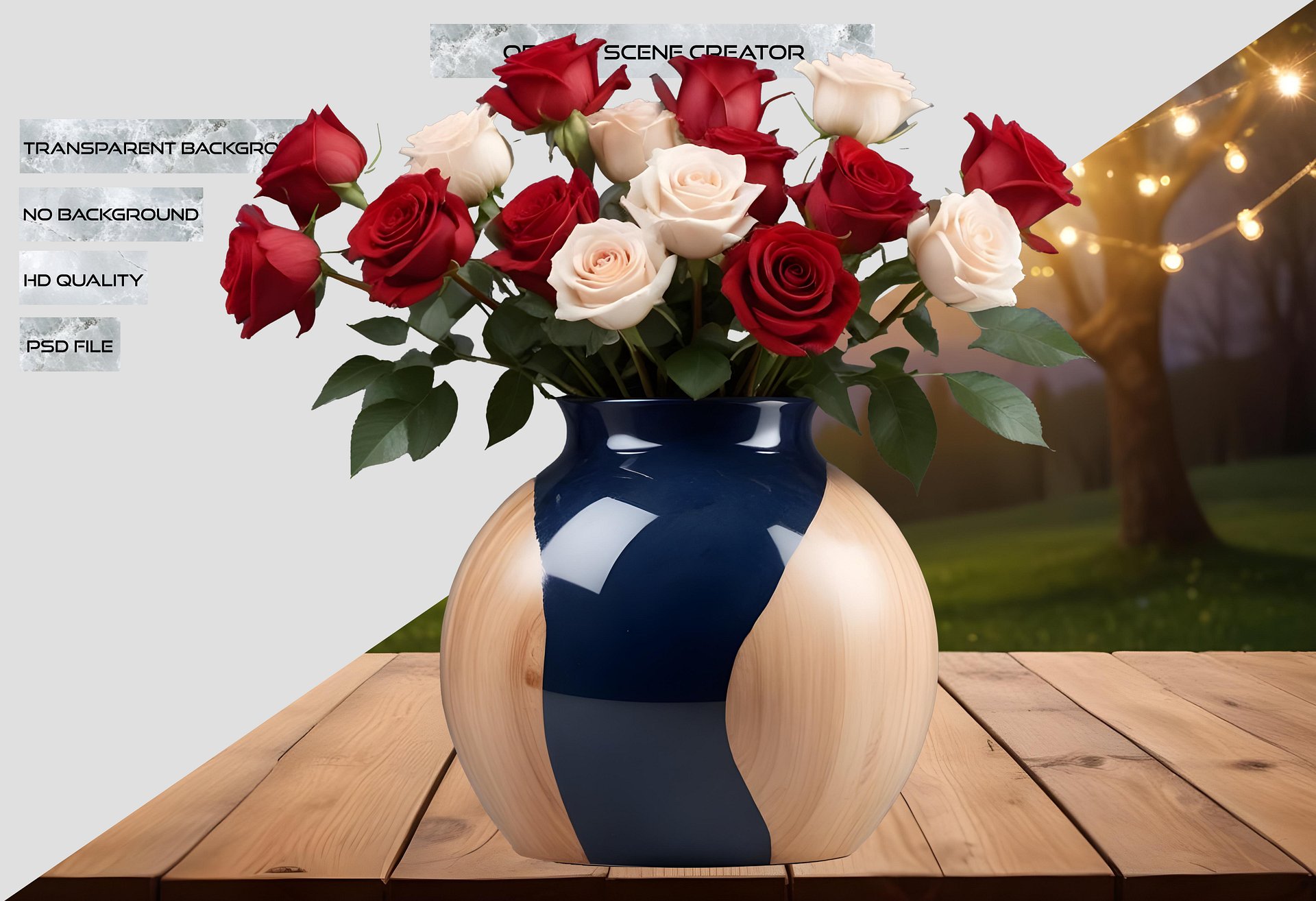 Timeless Elegance – Navy and Wood Rose Vase PNG product image (2)