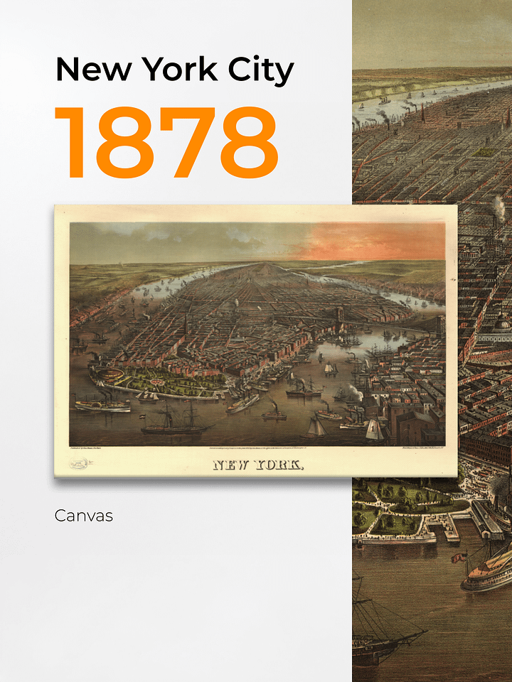 New York City 1878 Canvas Print – Hand-Drawn Historic City Map product image (1)